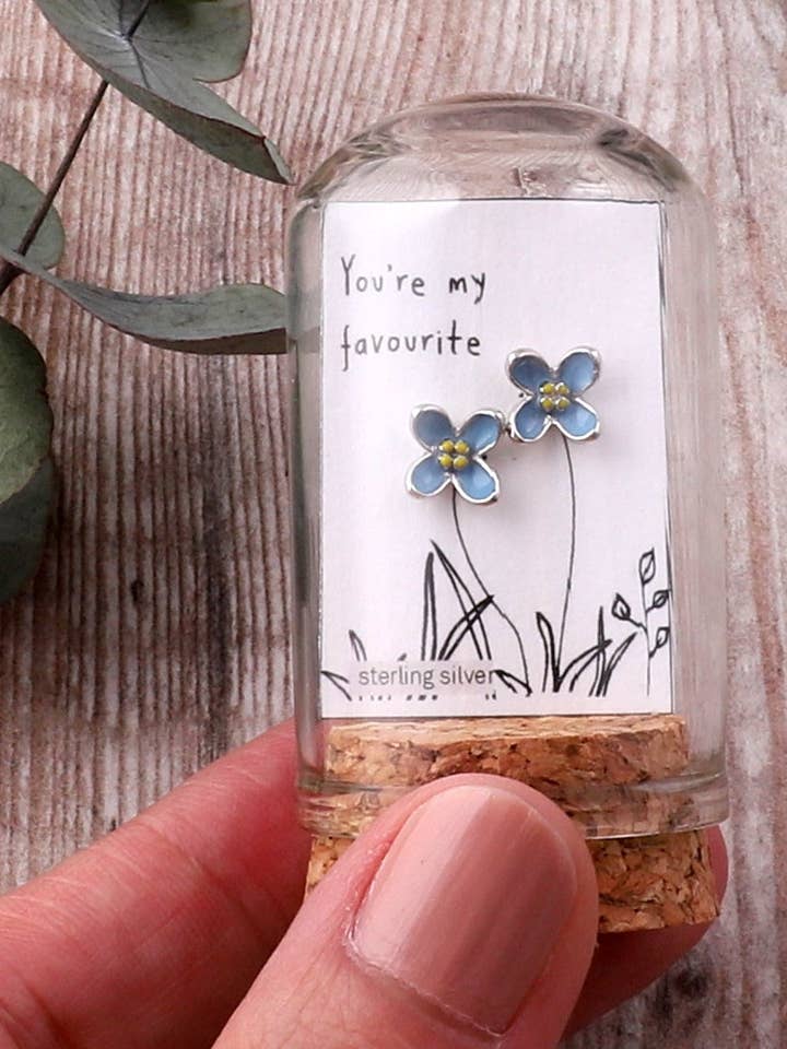 TT51078 'You're my favourite ' enamel blue flower silver for wholesale by Attic creations
