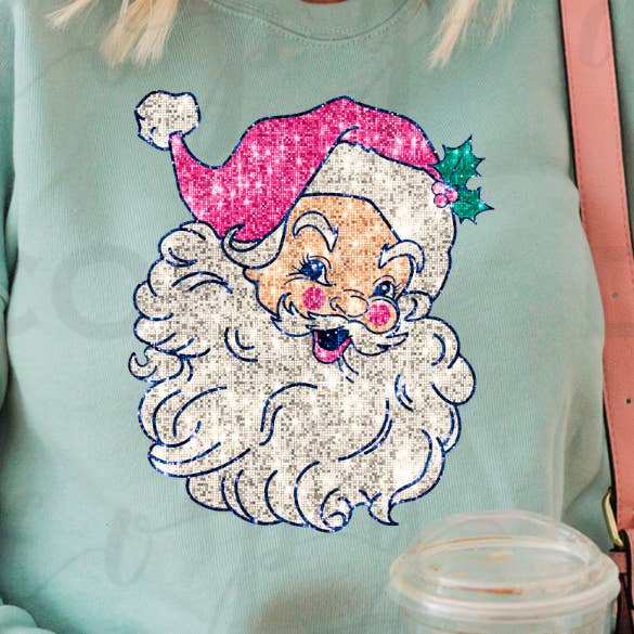 Pink Santa Faux Sequin DTF Transfer for wholesale by 403 Designs