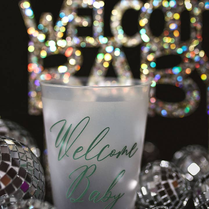 Sip Hip Hooray – wholesale Disposable cup – Welcome Baby Sage Green Baby Shower Frosted Cups - Baby1