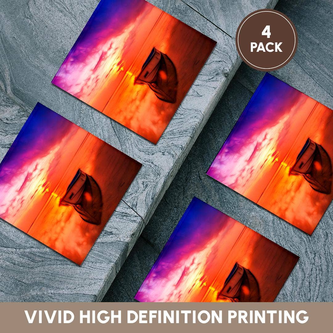 3dRose - Vente Sous-verre - 3dRose, Image colorée d'un bateau infusé de lumière sur l'eau, Dessous de verre5