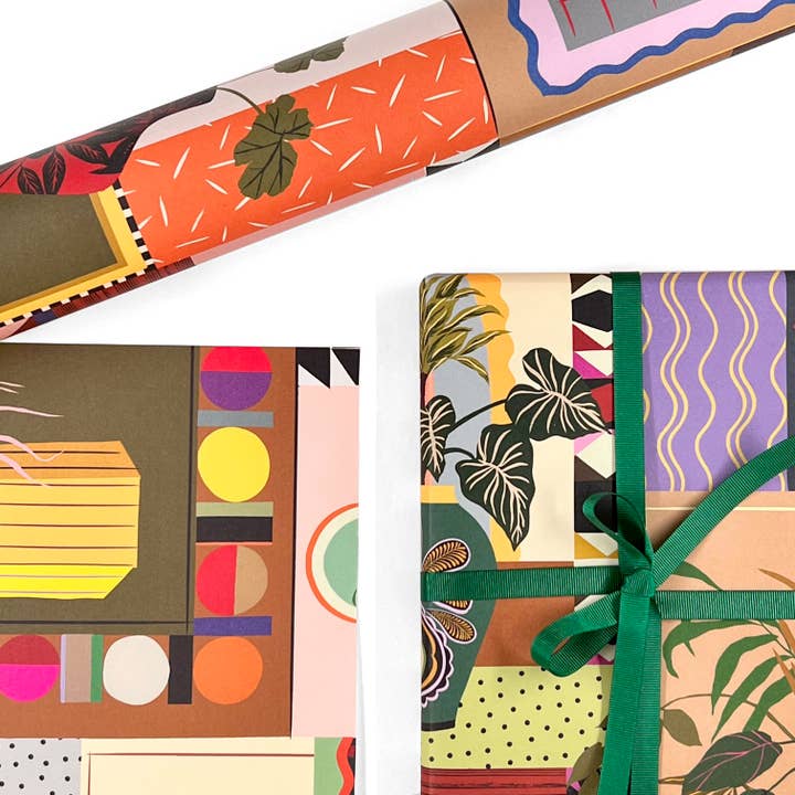 Pavilion - Wholesale Flat Wrap - Lifestyle Botanical Illustrated Interior Colourful Gift Wrap2