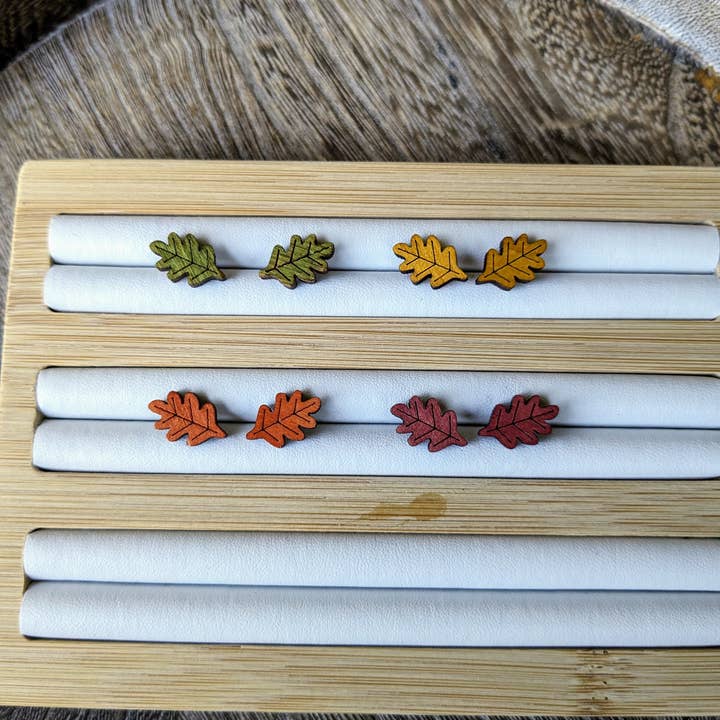 Stag and Branch - Wholesale Stud/Post Earrings - Oak Leaf Wood Stud Earrings | Laser Cut Wood Stud Earrings,4