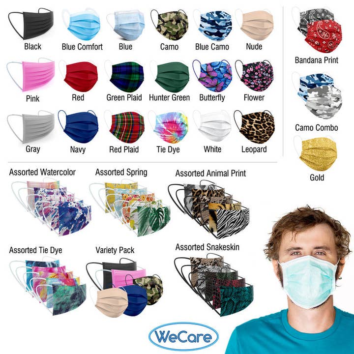 ShopHomeMed - Wholesale Protective Face Mask/Shield - WeCare Wacky Tie Dye Pack Masks