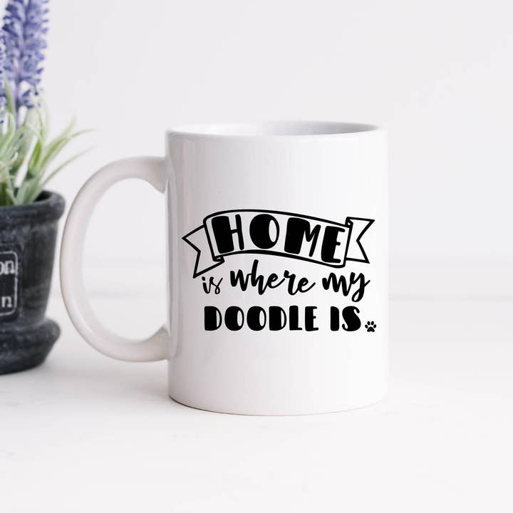 Home Is Where Doodle Is, Pet Coffee Mug, Dog Mom, Golden for wholesale by Hm Mugs