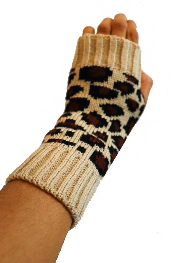 Cap Zone - Wholesale Gloves - Women's - Leopard Print Knit Open finger Slit Thumb gloves1