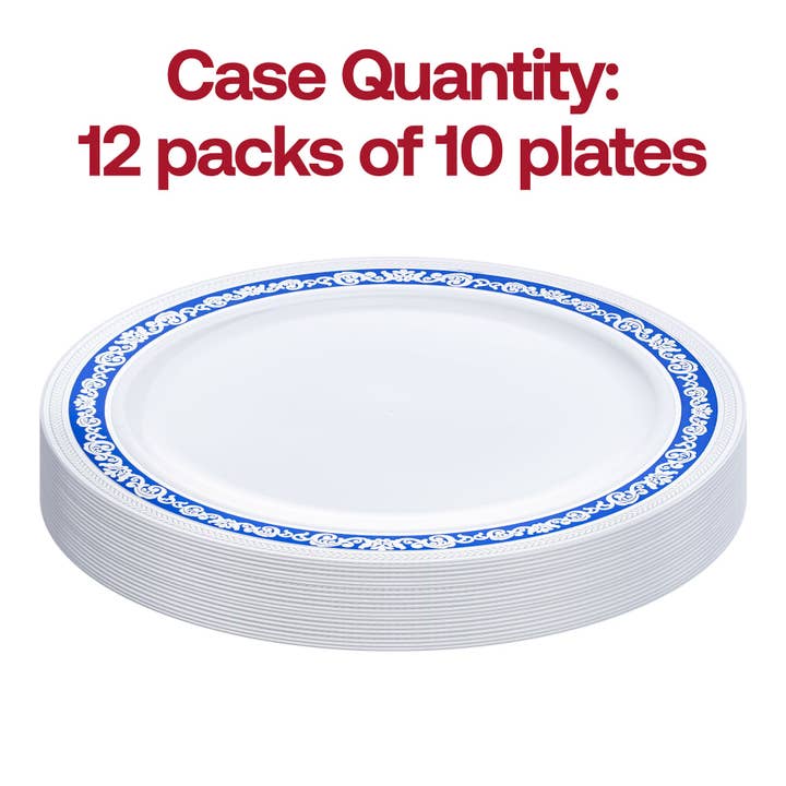 Smarty had a Party - Wholesale Disposable plate - 10.25" White Blue Silver Royal Rim Dinner Plates - 10 pcs3