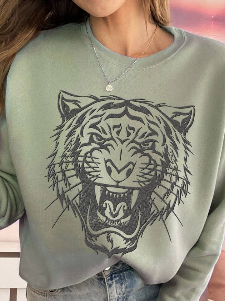 ROARING TIGER PUFF GRAPHIC BRUSHED SWEATSHIRTS for wholesale by Rustee Clothing