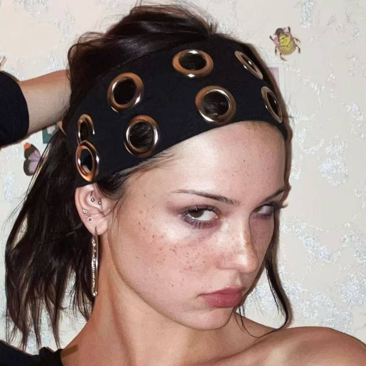 LadyJuneAccessories - Wholesale Fashion Headband - Women's - Ribbed Wide Headband with Metal Grommet Holes Multiple Color4