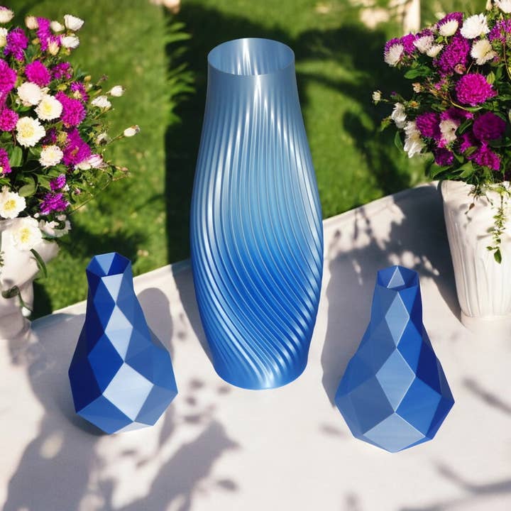 BoisMagique – Großhandel Vasen – Geometrische Vasen Frozen Blue - Set mit 3 Vasen 1