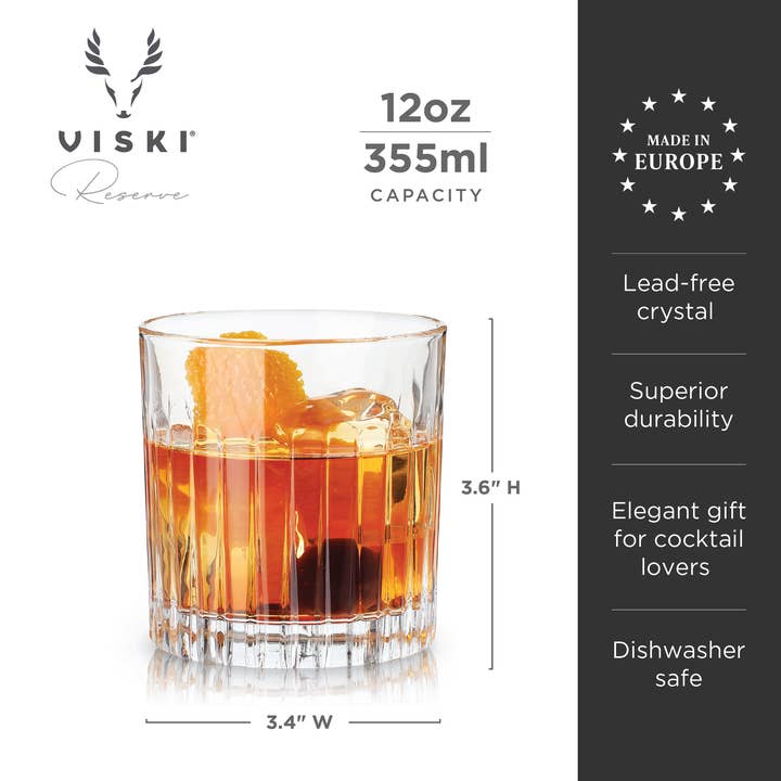 Viski - Wholesale Cocktail/Liquor Glass - Reserve Milo European Crystal Lowball Glasses - Set of 4