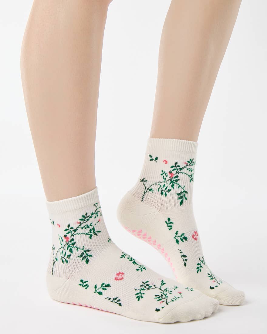 Pointe Studio - Wholesale Sokken - Dames - Dames Enkelkousen met Rozenranken – Antislip Katoenmix voor Pilates en Barre5