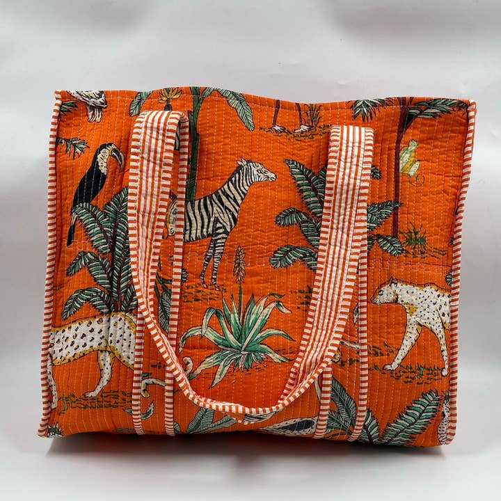 Funky Yak Ltd - Vendita all'ingrosso Borsa tote - Donna - Borsa Tote Reversibile Boho Animale Trapuntata Kantha in 100% Cotone0