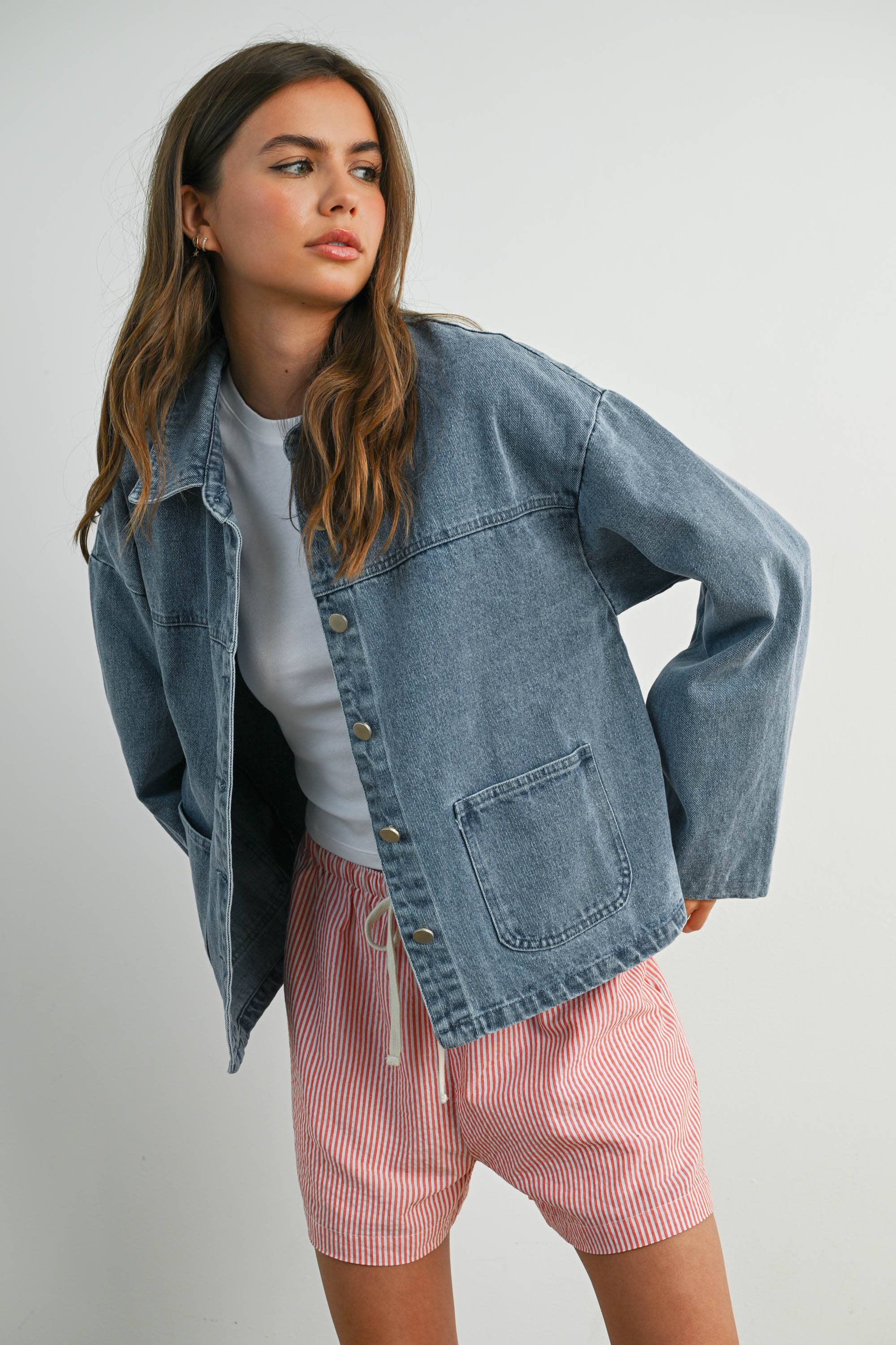 BUTTERMELON - Wholesale Denim Jacket - Women's - Button-Down Jacket with Shirt Collar and Pockets - BMJ78214