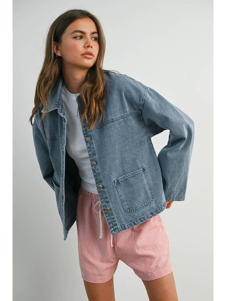 BUTTERMELON - Wholesale Denim Jacket - Women's - Button-Down Jacket with Shirt Collar and Pockets - BMJ78214