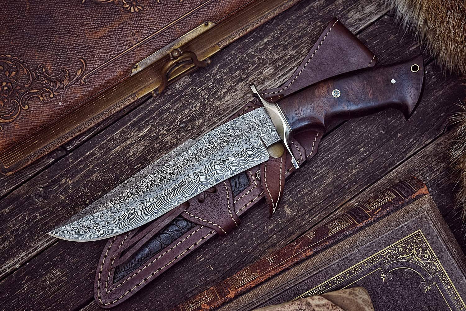 BigCat Knives - Vente Couteau de poche/étui - Couteau de chasse Raptor Damas6