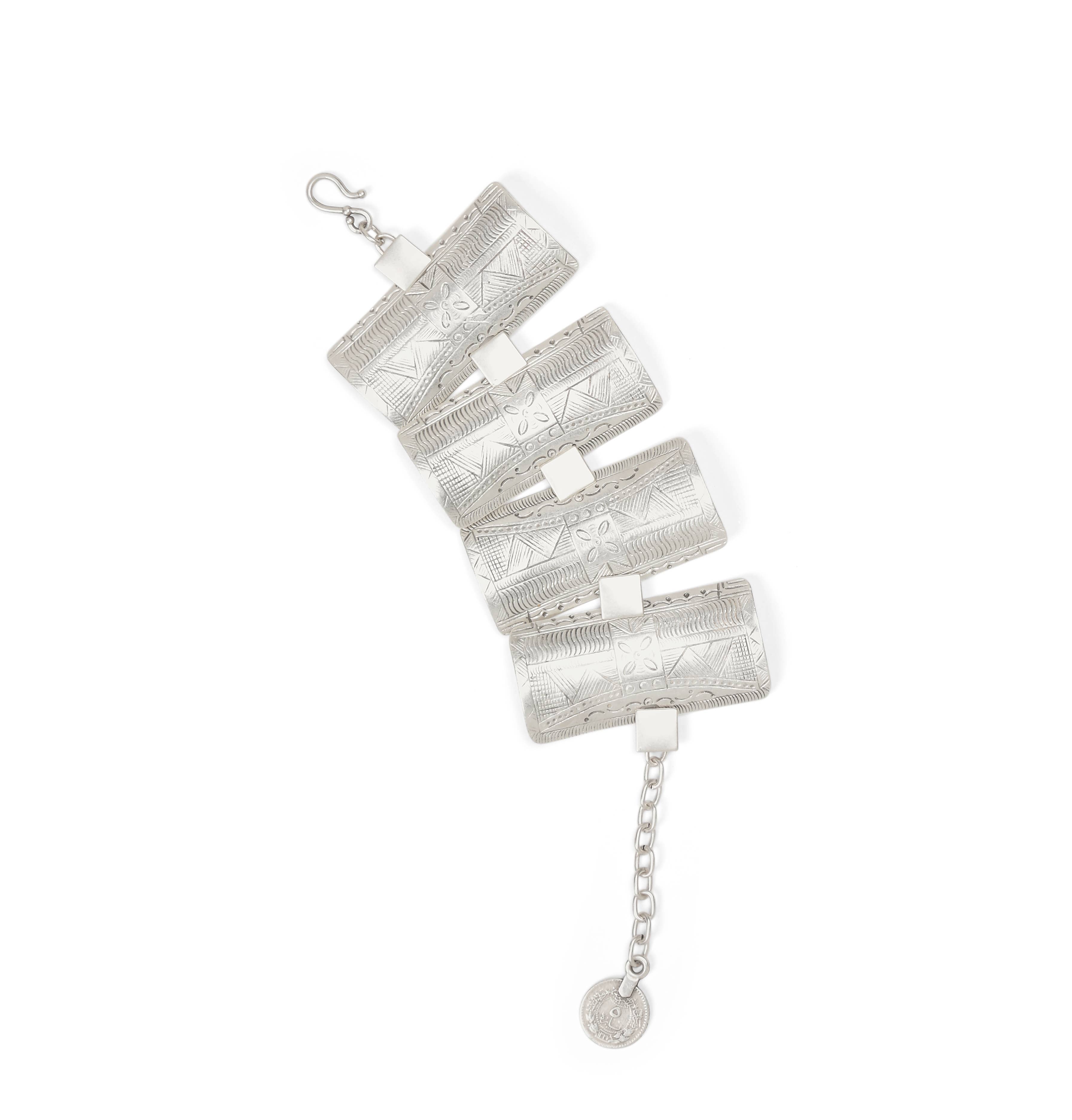 Chanour - Venta al por mayor Pulseras de abalorios/colgantes - Pulsera de disco étnico rectangular de peltre hecha a mano - 26533