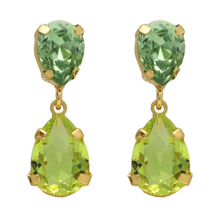 Korte Glory tåre krystal øreringe i sølv forgyldt for engroshandel hos Victoria Cruz