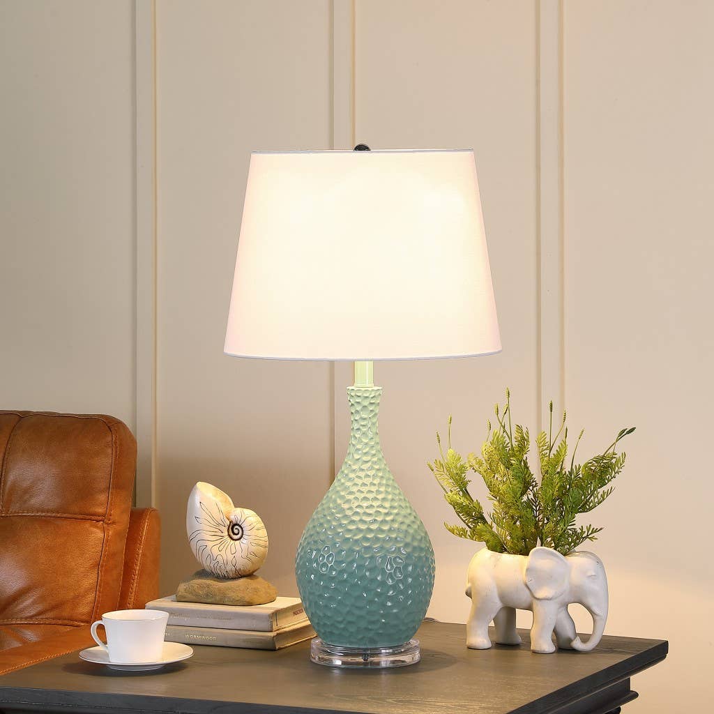 HomeRoots - Wholesale Accent/Desk Lamp - 28" Aqua Hammered Table Lamp With White Tapered Drum Shade3