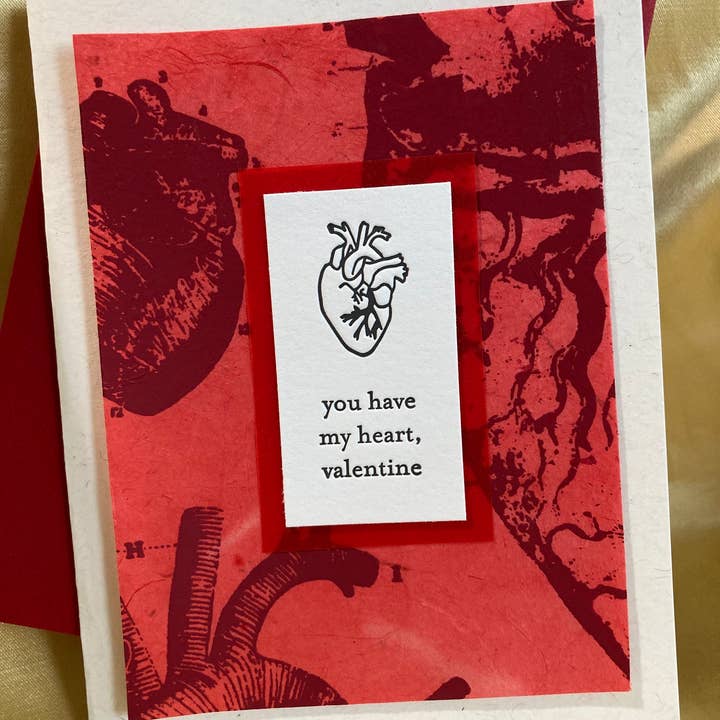 Anatomical Heart Valentine card for wholesale by Deep Ink Letterpress