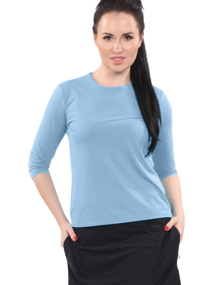 Kosher Casual – wholesale Rash guard – Women’s – High-Neck Modest 3/4 Sleeve Swim Shirt with UV50 Protection