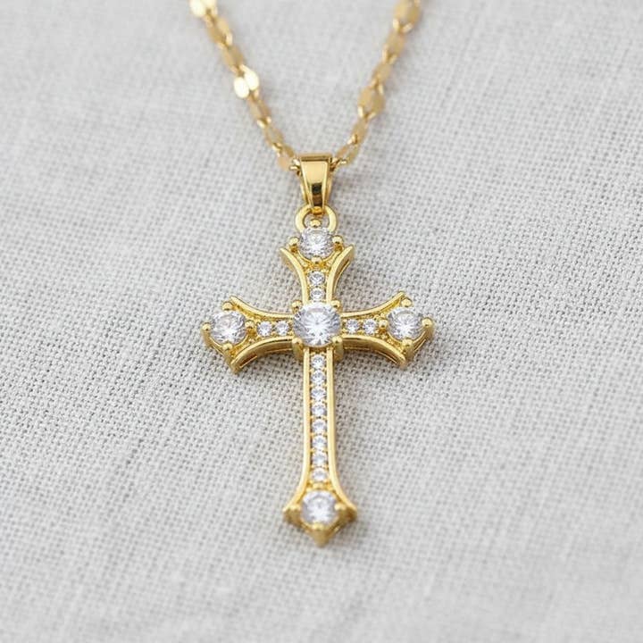 Titanium Steel Cross Necklace with Zirconia for wholesale by scentll jewelry