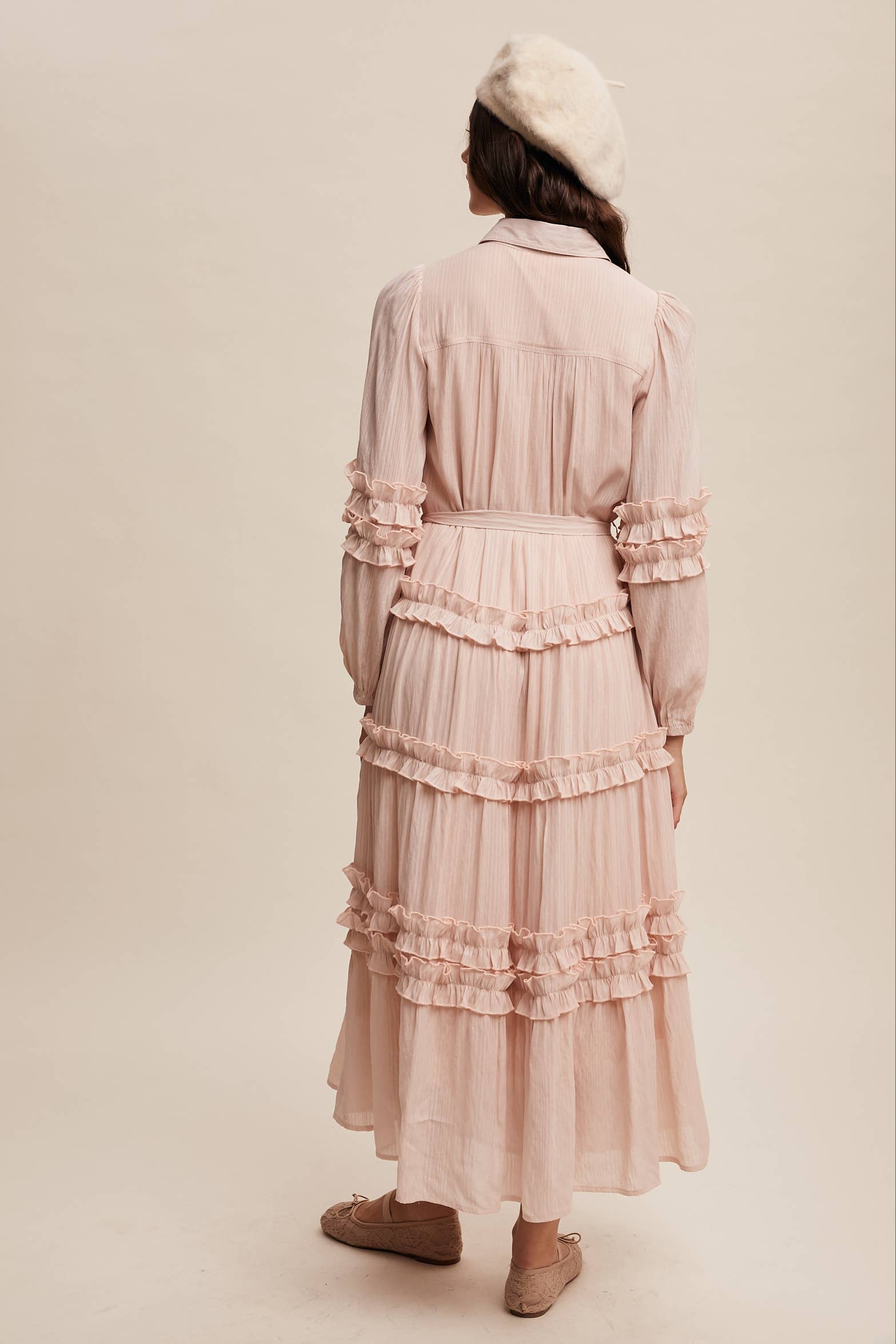 Listicle - Wholesale Dress - Women's - Ruffled Belted Maxi Shirt Dress LD149628