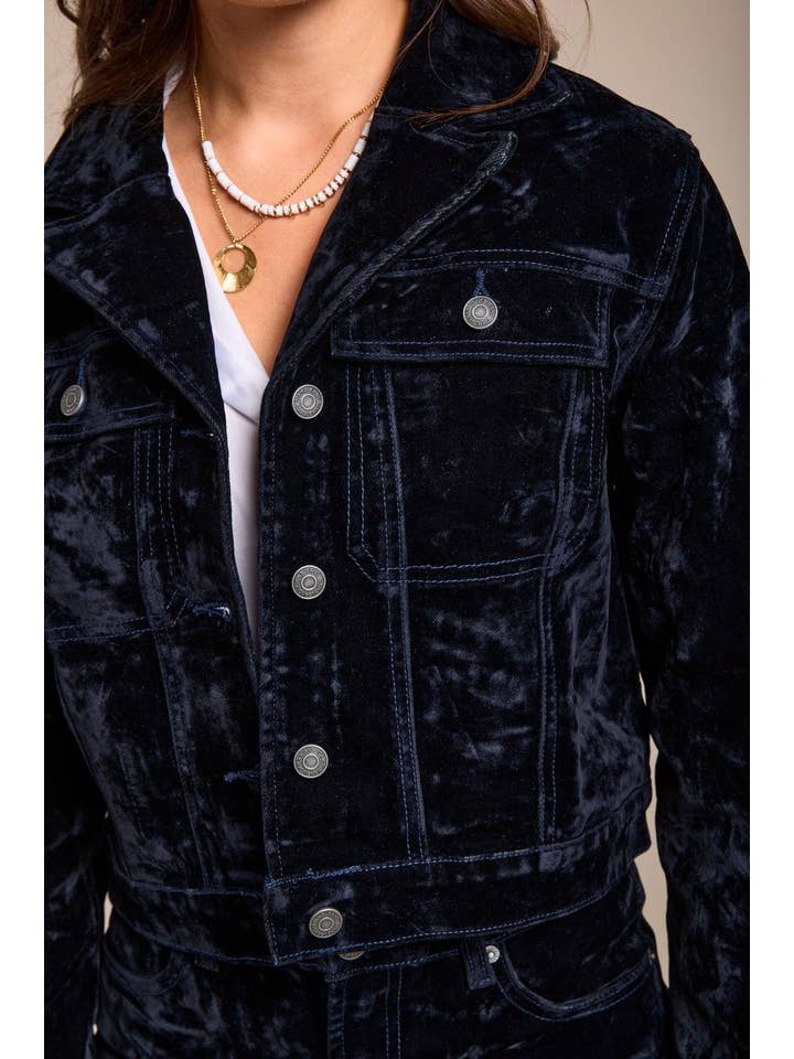 Bleu marine Toxik3 veste courte velours for wholesale on Faire2