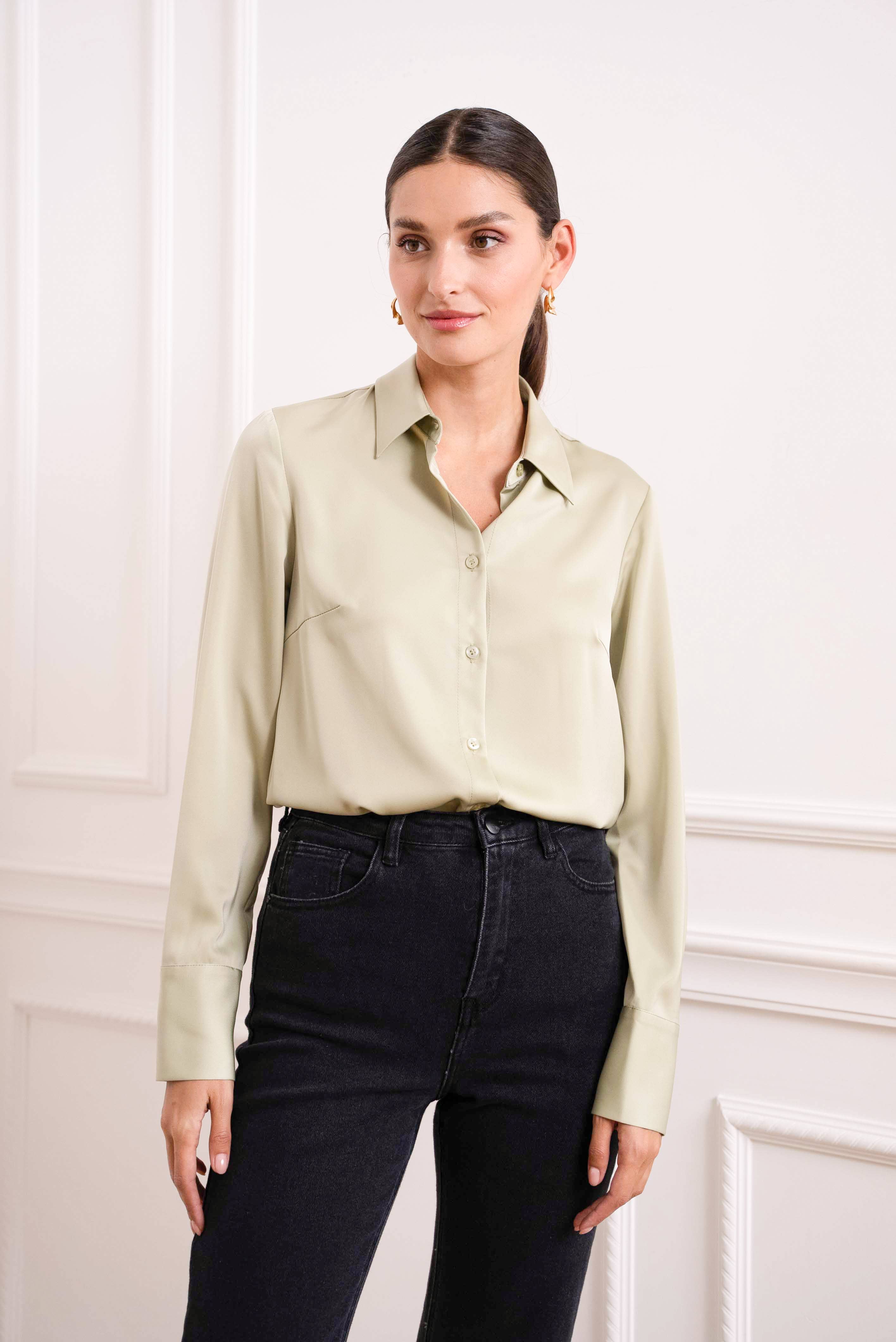 Attentif Paris - Wholesale Button Down Shirt - Women's - Satin shirt with classic notched collar13