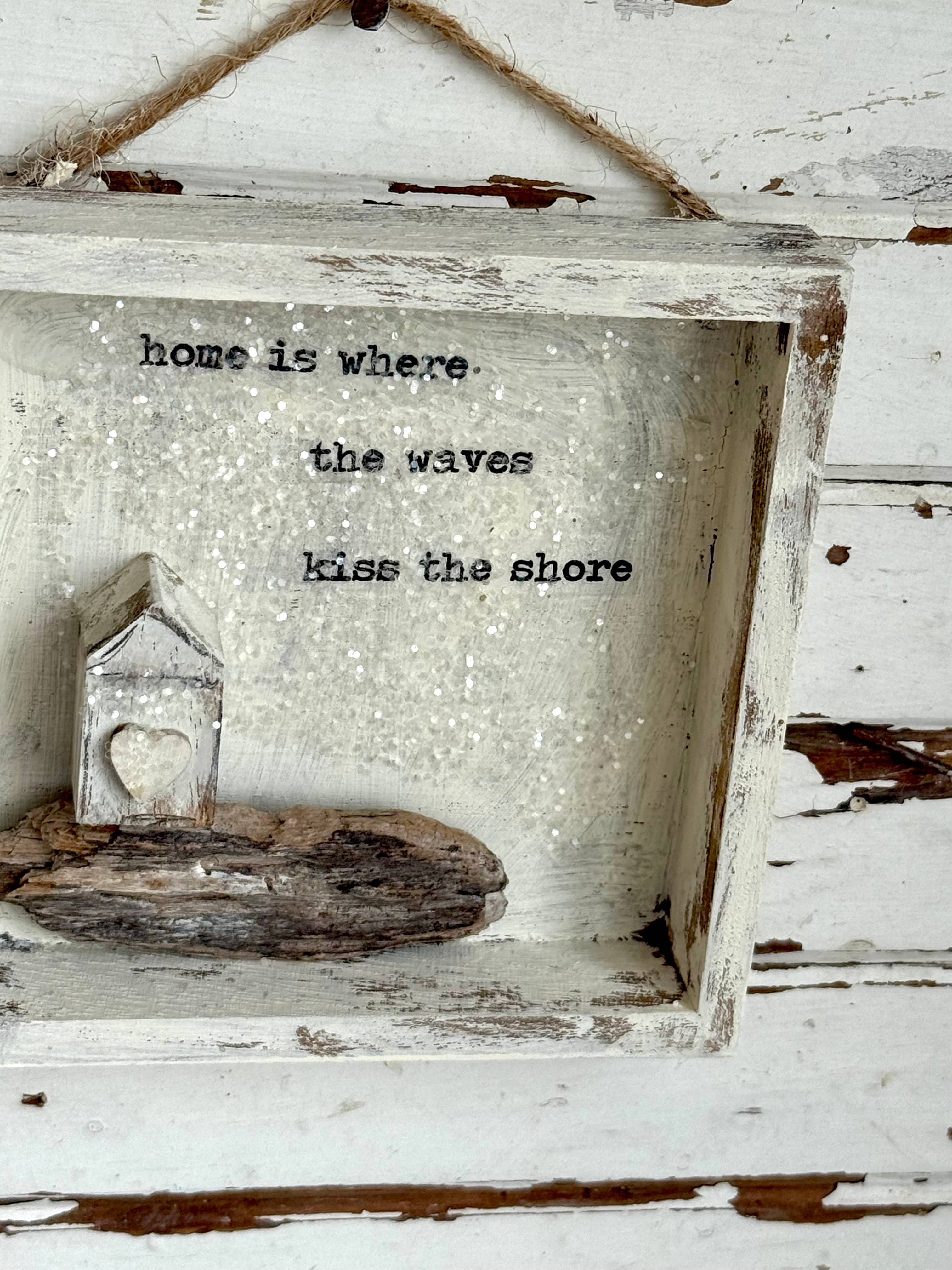 UnfiniSHEd - Wholesale Wall Sign - Driftwood Tiny House art shadowbox : Waves Kiss shore 4