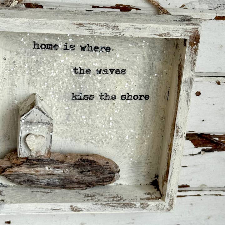 UnfiniSHEd - Wholesale Wall Sign - Driftwood Tiny House art shadowbox : Waves Kiss shore 4