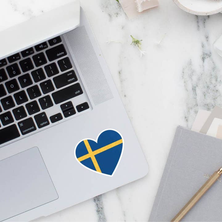 Swedish Flag Heart Sticker for wholesale by Scandinavian Hearts