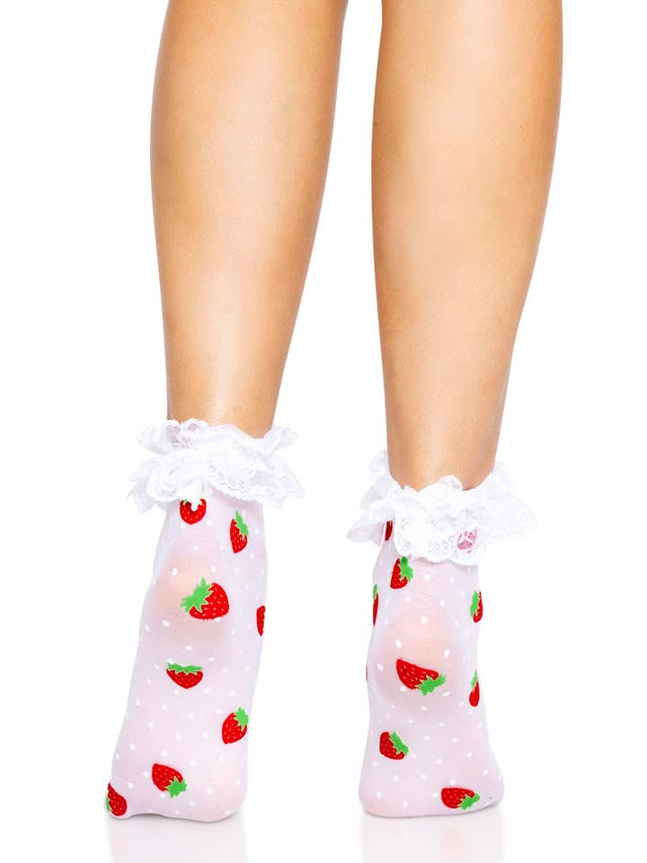 White Red Strawberry Ruffle Anklets for wholesale on Faire3