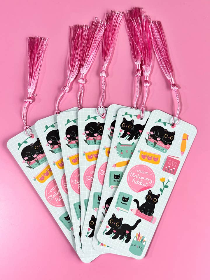 Stationery Addict Cat Bookmark - cute and kawaii for wholesale by Paper Cat Club