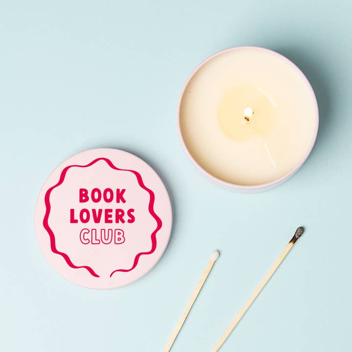 Book Lovers Club Pink Tin Candle for wholesale by Mischief Candles