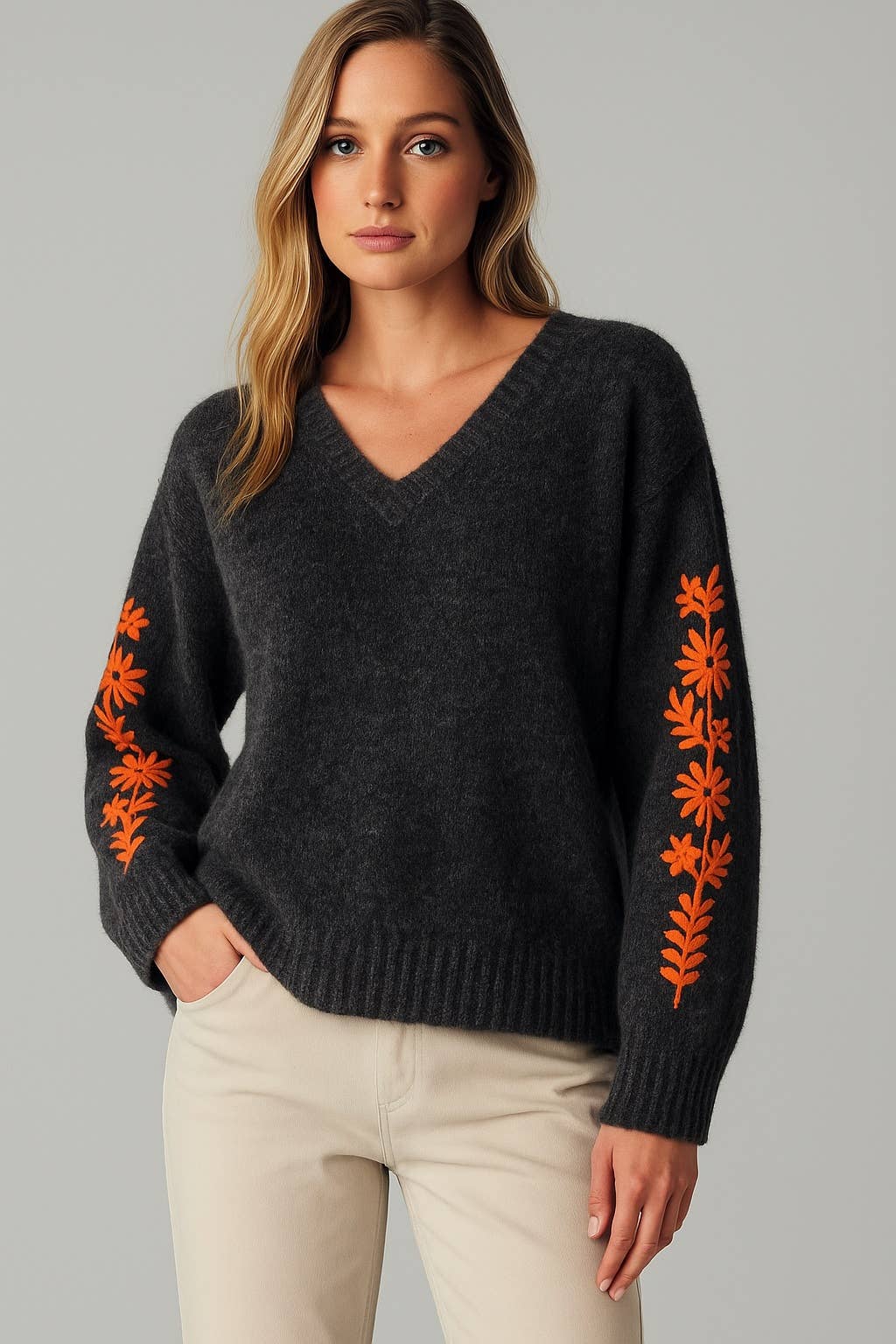 Afinity - Wholesale Knit Sweater - Women's - Embroidered Flower Sweater AP111 – Softness & Natural Charm3