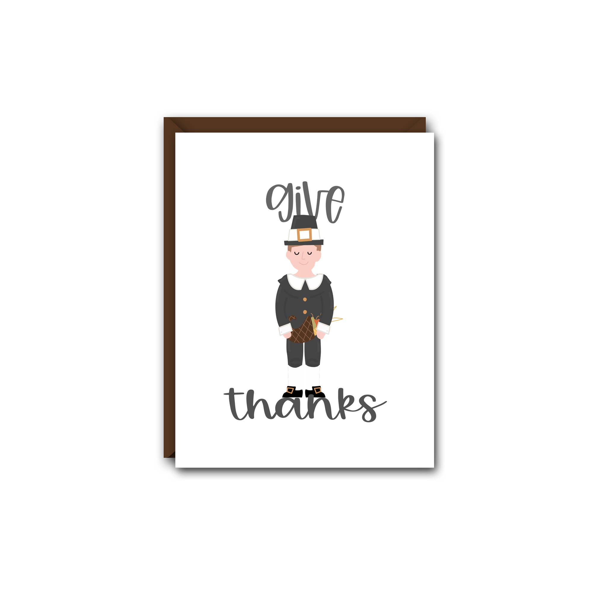 Thanksgiving Note Card - Give Thanks - Pilgrim Boy