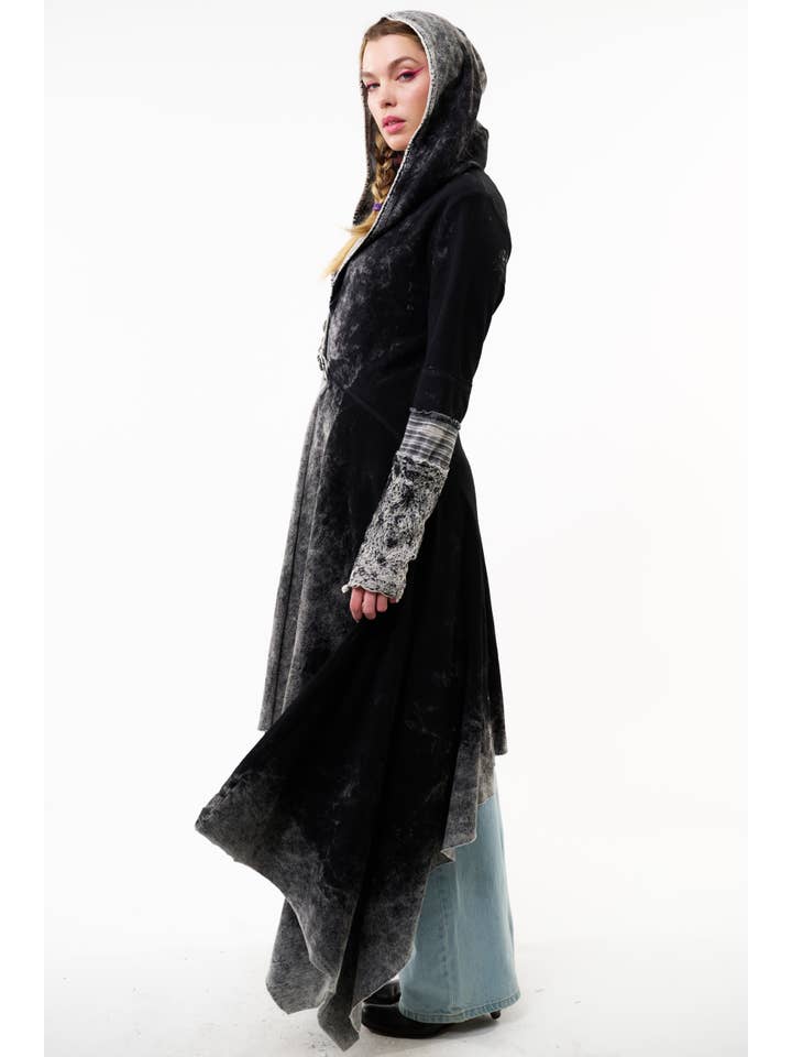 Black Acid Wash Forest Goddess French Terry Coat for wholesale on Faire