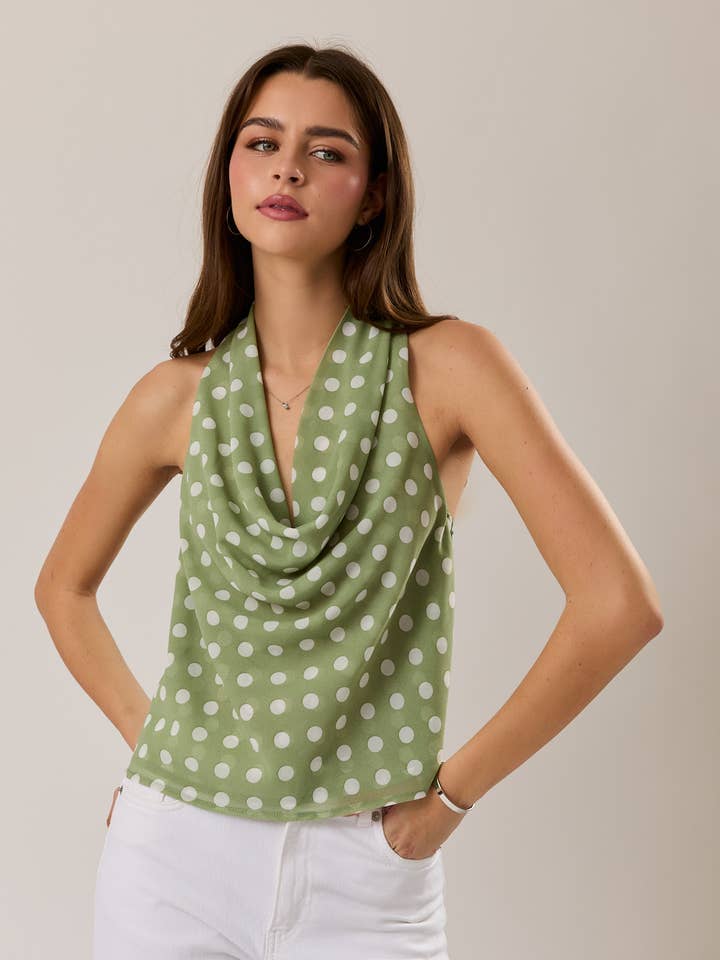 Haut à col bénitier à pois avec écharpe attachée pour la vente par LE LIS