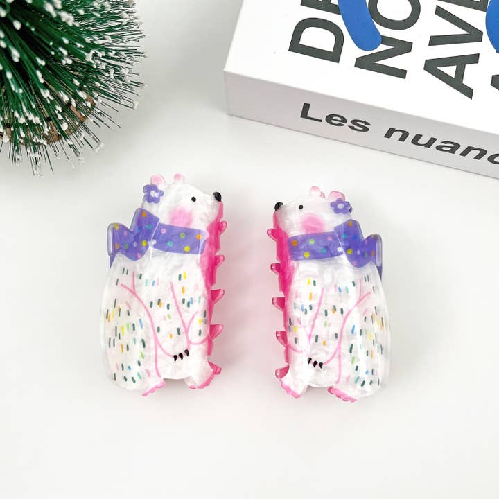 TheDivaSoap - Wholesale Hair Clip - Women's - Scarf Bear Hair Clip, Christmas Claw Hair Clip