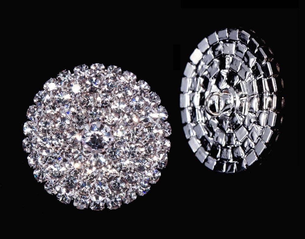 Bridal Store Jewelry - Wholesale Brooch - Round Pave Button with Stone Center - Large - #7101