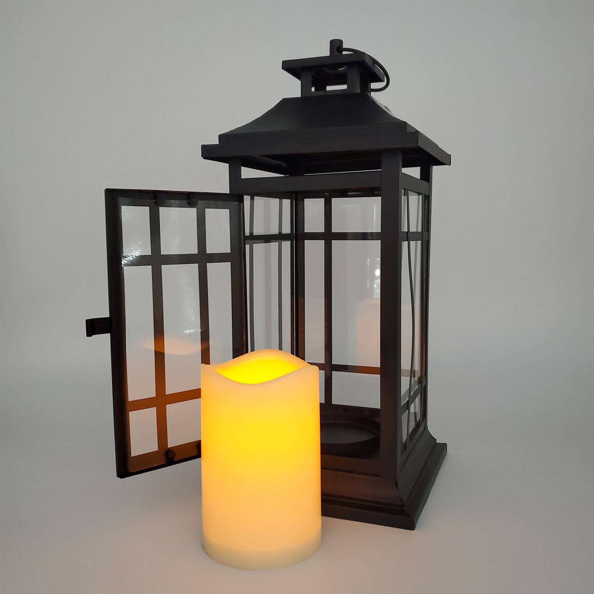LumaBase - Wholesale Lantern - Battery Operated Metal Lantern with LED Candle - 14"5