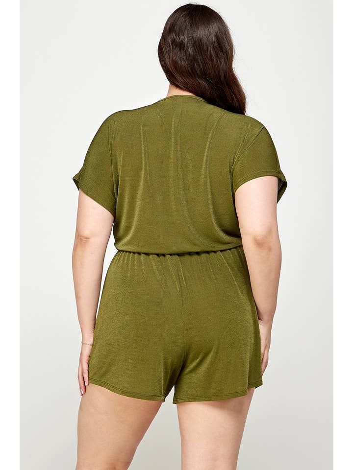 Haute Fox Plus Size & Contemporary - Wholesale Romper - Women's - Plus Size Slinky Draped Romper - KY18100-RP