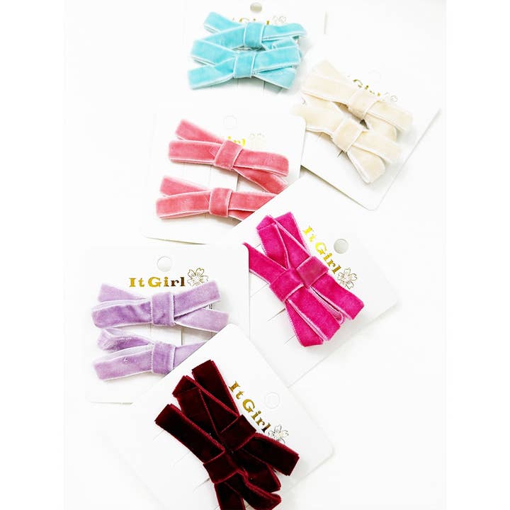 Velvet DUO Mini Bow Clips for wholesale by Love and Repeat