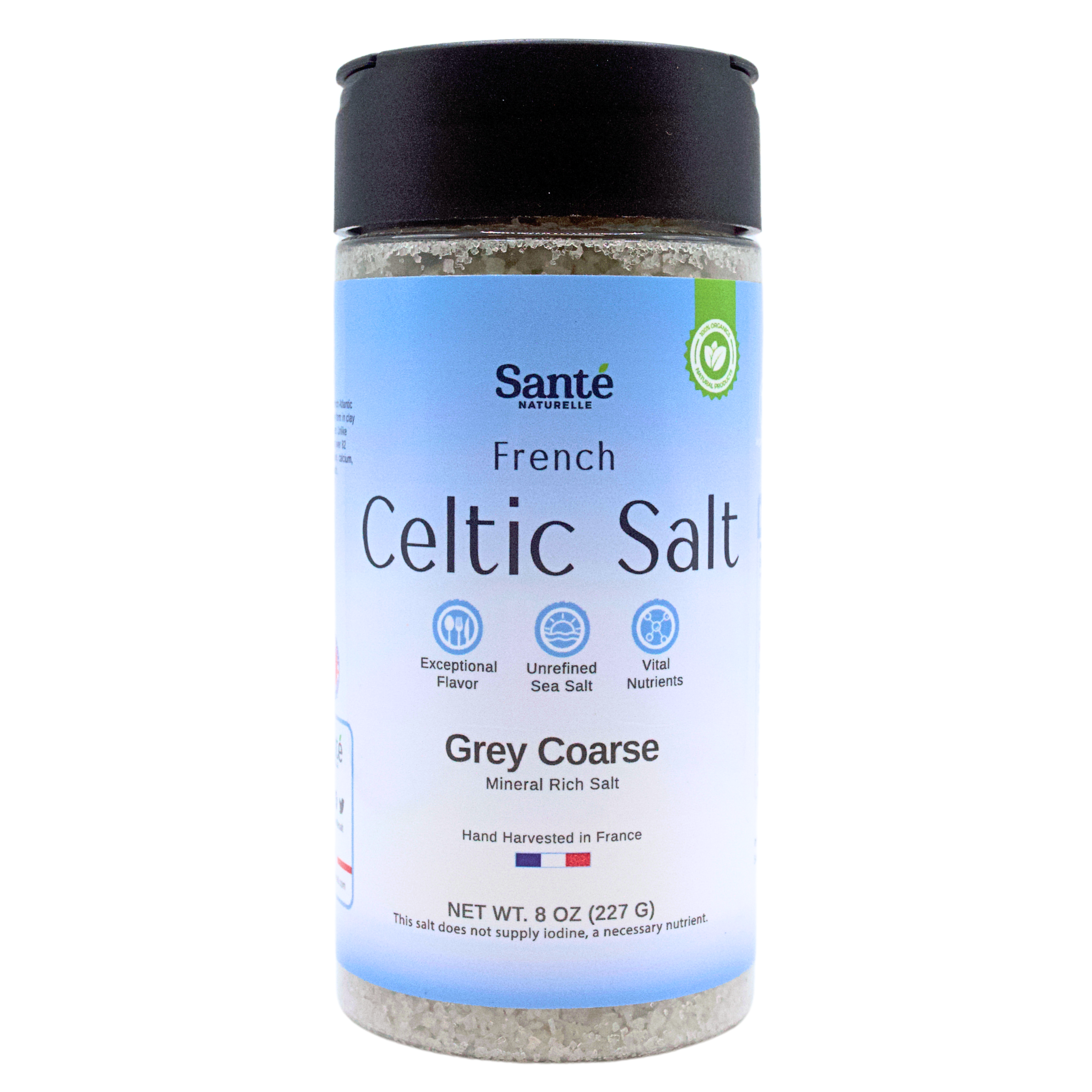 Sante Naturelle Salt - Wholesale Salt - French Celtic Sea Salt Grey Coarse 8oz Shaker0