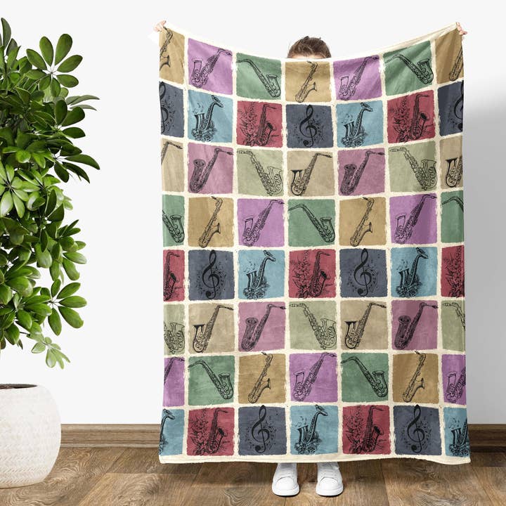 Saxophone Blanket, Music Lover Throw Gift for Saxophonists for wholesale by Vivtrek