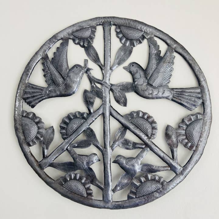 Metal Peace Sign with Birds Wall Décor for wholesale by Dandarah (Ships from Canada)