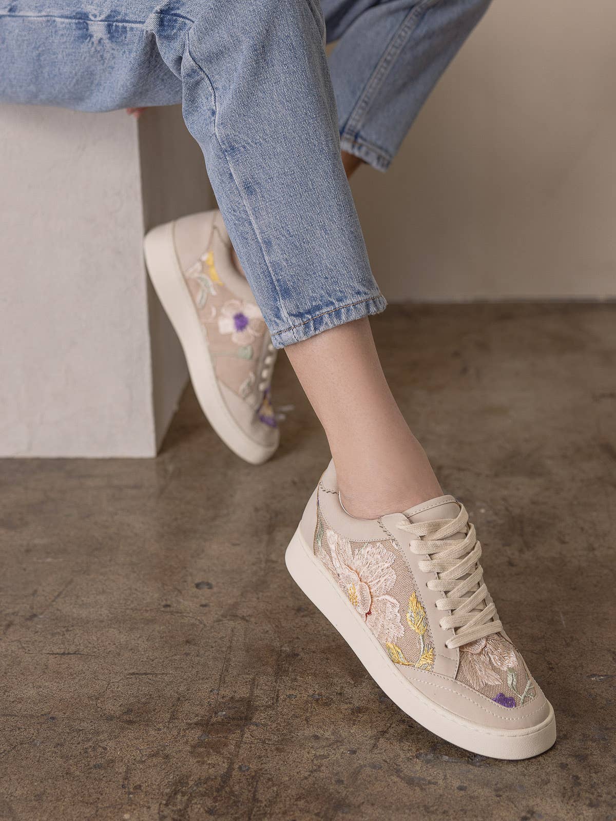 The Tammi | Light Grey Floral Applique Sneaker for wholesale on Faire1