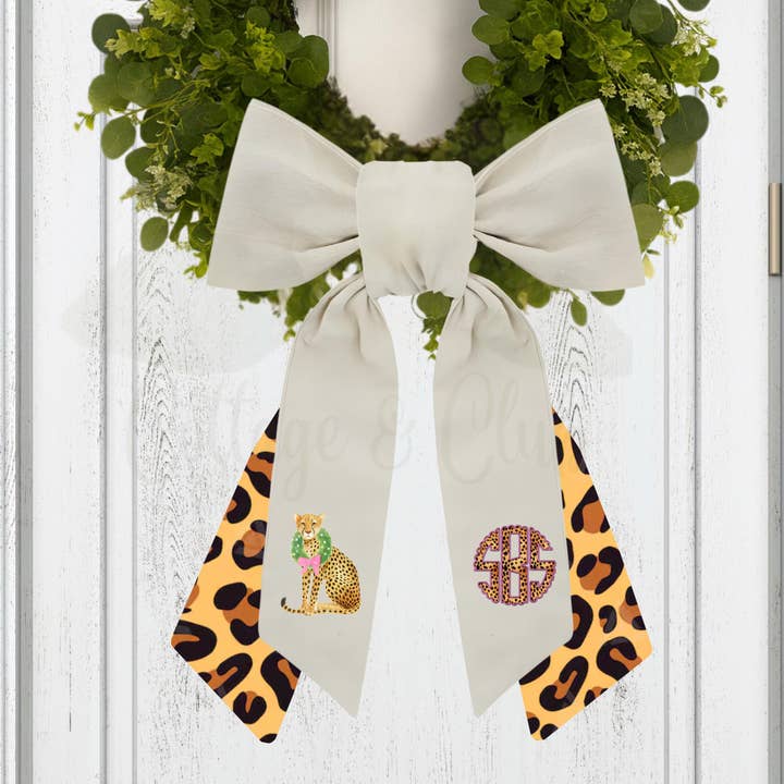 Sash brodé de guépard rose et vert avec une deuxième ceinture coordonnée, décoration de porte personnalisée, accessoire de couronne de vacances. pour la vente par Cottage & Club