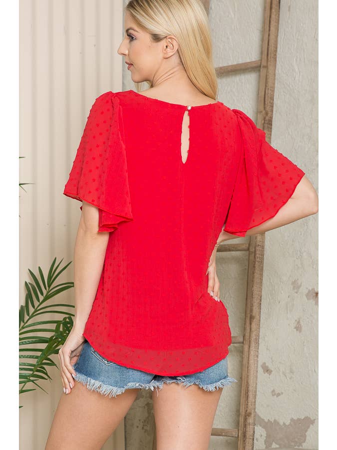 Orange Farm Clothing - Wholesale Blouse - Women's - Swiss Dot Flutter Sleeve Blouse-Solid5