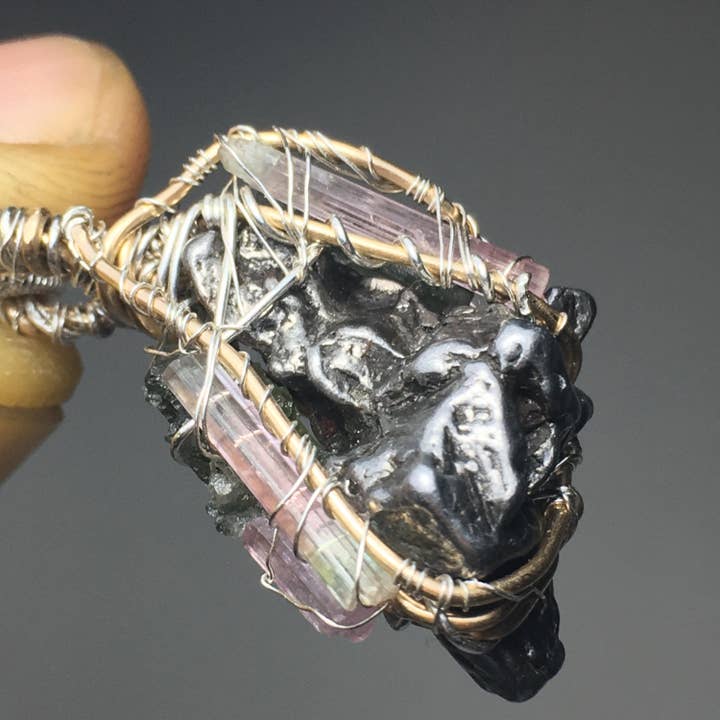 Wildheart Crystals - Wholesale Individual Charm/Pendant - Cosmic Shaman Pendant: Moldavites, Meteorite, Tourmalines2